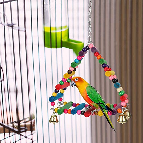 Qukaim Holz Bunte Perlen Dreieck Kletterleiter Schaukel Hängende Beißen Kauen Spielspielzeug für Vögel Papageien 35,6 x 27,9 x 20,3 cm Ideal für Vogelspielzeit von Qukaim