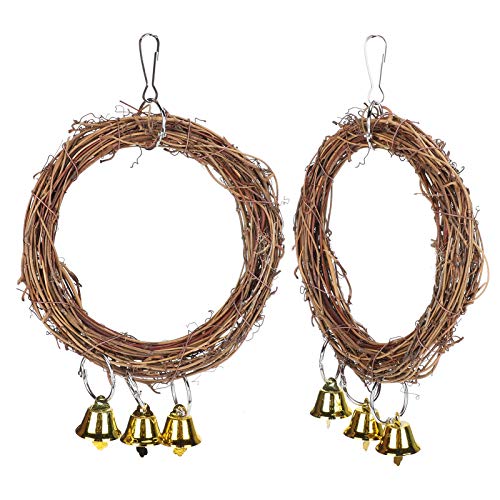 Qukaim Kauspielzeug für Vögel, 3 Kontrastfarben, 2 Stück, Papageien, Beißknoten mit Glöckchen, Rattan, zum Aufhängen, Kauspielzeug für Vögel, Vogelkäfigschaukel Qukaim Kauspielzeug für Vögel, 3 Kontrastfarben, 2 Stück, Papageien, Beißknoten mit Glöckchen, Rattan, zum Aufhängen, Kauspielzeug für Vögel, Vogelkäfigschaukel von Qukaim
