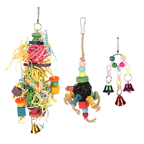 Qukaim Kletternetz für Papageien, bissfest, Seegras, gewebte Hängematte, 3 Stück, buntes Vogelfutterspielzeug mit Haken und Glocken, ideal zum Kauen und Zerkleinern Qukaim Kletternetz für Papageien, bissfest, Seegras, gewebte Hängematte, 3 Stück, buntes Vogelfutterspielzeug mit Haken und Glocken, ideal zum Kauen und Zerkleinern von Qukaim