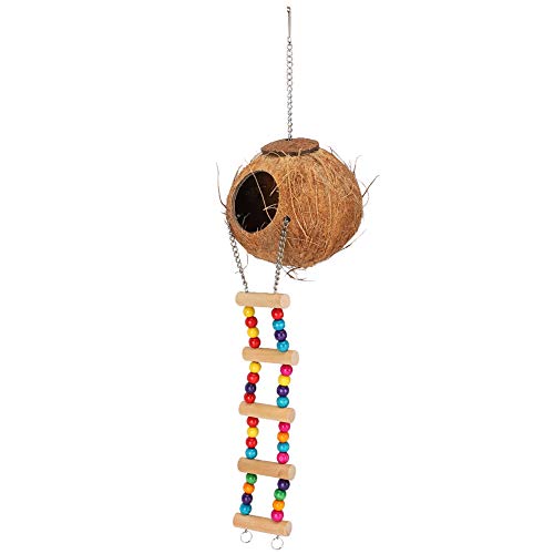 Qukaim Kokosnussschalen Papageiennest Schaukel Bett, Vogelspielzeug mit Leiter, Happy House Pet Supply für Papageien, geeignet für kleine Vögel, 30 x 20 cm Qukaim Kokosnussschalen Papageiennest Schaukel Bett, Vogelspielzeug mit Leiter, Happy House Pet Supply für Papageien, geeignet für kleine Vögel, 30 x 20 cm von Qukaim