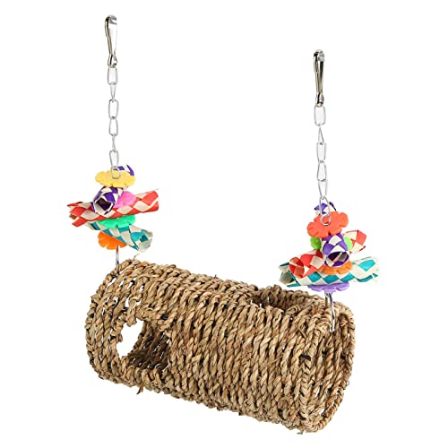 Qukaim Papagei Grastunnel Kauen Relaxing Swing Vogelspielzeug Gewebtes Haus mit Loch für Nymphensittiche Wellensittich Hamster Vogel Gras Tunnel 30cm lang Material von Qukaim