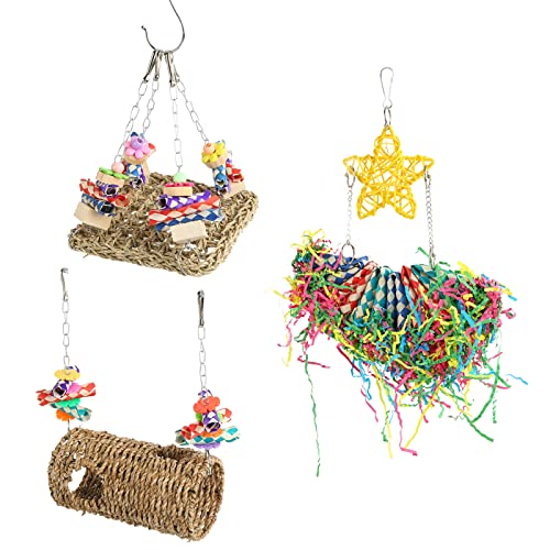 Qukaim Papageien-Hängeschredderspielzeug-Set, Hängematte, Tunnel und Schaukel für Papageien und Hamster, Seegras, Anreicherung von Vögeln Qukaim Papageien-Hängeschredderspielzeug-Set, Hängematte, Tunnel und Schaukel für Papageien und Hamster, Seegras, Anreicherung von Vögeln von Qukaim