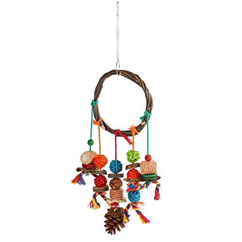 Qukaim Papageien-Schaukelspielzeug, bunte Holzscheite und Rattan-Kugeln, Baumwollseil und Tannenzapfen, Vogelkauspielzeug, ideal für Papageien, kleine Größe Qukaim Papageien-Schaukelspielzeug, bunte Holzscheite und Rattan-Kugeln, Baumwollseil und Tannenzapfen, Vogelkauspielzeug, ideal für Papageien, kleine Größe von Qukaim