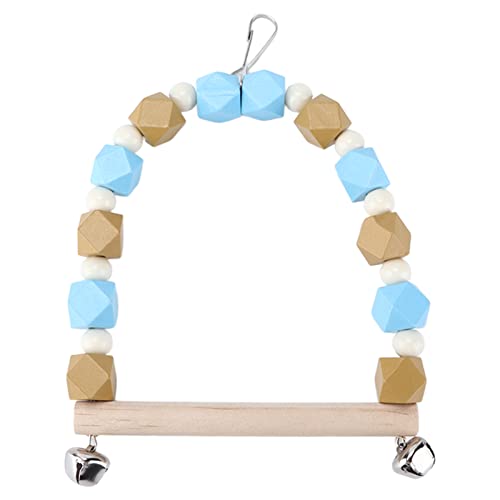 Qukaim Papageienfarbene Holzschaukel, kleine, mittelgroße Papageienfarbe, Holzblock mit Glockenhaken, bunte Vogelschaukel, 25 cm lang, ideal für Sittiche und andere kleine Vögel von Qukaim