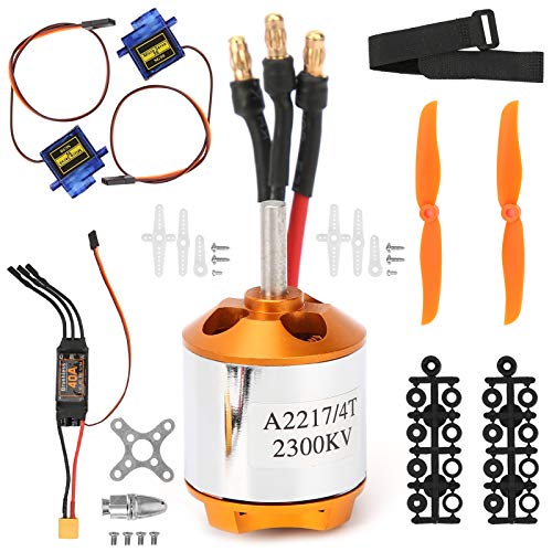 Qukaim RC Flugzeugmotor RC Fernbedienung Flugzeugzubehör Set, 2217 KV2300 Motor, 6035 Prler, 40A XT60 ESC, Servo Kit für Starrflügelflugzeuge, Kompatibel mit RC Modellen von Qukaim