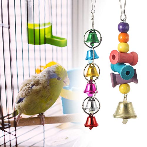 Qukaim Vogel-Hängeschaukelglocken, Holzperlen, drehbare Leiter, mattierte Stange, Papageienbeißspielzeug, Käfig-Akkory, Vogelspielzeug, 8 Stück Qukaim Vogel-Hängeschaukelglocken, Holzperlen, drehbare Leiter, mattierte Stange, Papageienbeißspielzeug, Käfig-Akkory, Vogelspielzeug, 8 Stück von Qukaim