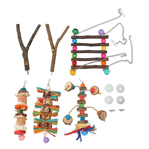 Qukaim Vogel-Sitzstange, Spielzeug-Set, Quarzstein, verschleißfest, Schleifkrallen, Schnabel, waschbare Käfig-Accessoires für Papageien, inklusive 6 bunten Kauspielzeugen Qukaim Vogel-Sitzstange, Spielzeug-Set, Quarzstein, verschleißfest, Schleifkrallen, Schnabel, waschbare Käfig-Accessoires für Papageien, inklusive 6 bunten Kauspielzeugen von Qukaim