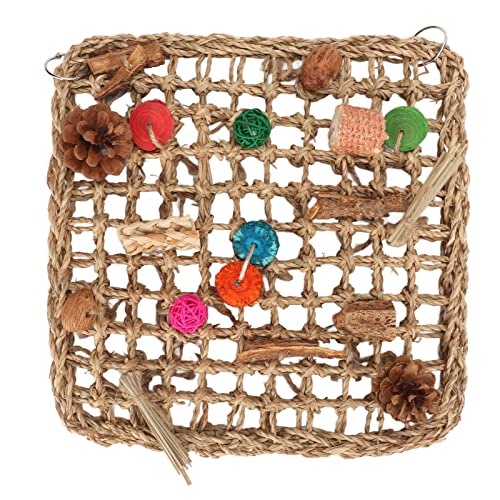 Qukaim Vogelfutter-Wandspielzeug, Seegras, handgewebtes Papageienkletternetz mit buntem Kauspielzeug, Langeweile, Größe L, ideal für Vogelkäfige und Spielbereiche Qukaim Vogelfutter-Wandspielzeug, Seegras, handgewebtes Papageienkletternetz mit buntem Kauspielzeug, Langeweile, Größe L, ideal für Vogelkäfige und Spielbereiche von Qukaim