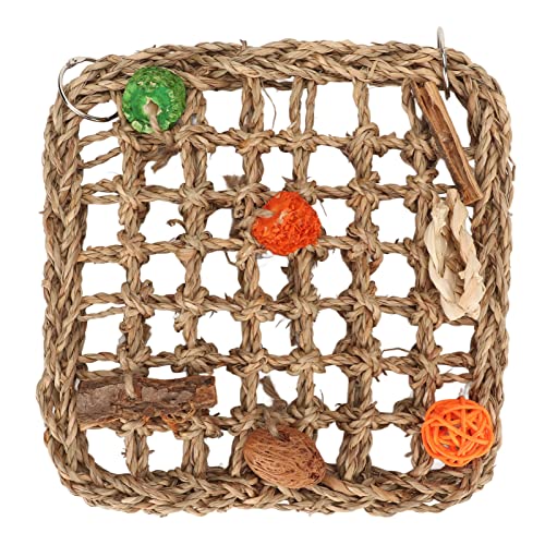 Qukaim Vogelfutter-Wandspielzeug, Seegras handgewebtes Kletternetz mit buntem Kauspielzeug, Langeweile Linderungsmatte für Papageien, 30 x 40 cm, geeignet für Vogelkäfige Qukaim Vogelfutter-Wandspielzeug, Seegras handgewebtes Kletternetz mit buntem Kauspielzeug, Langeweile Linderungsmatte für Papageien, 30 x 40 cm, geeignet für Vogelkäfige von Qukaim