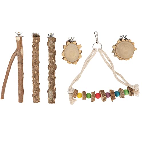 Qukaim Vogelkäfig-Hängespielzeug-Set, 6 Rattan-Kugeln, Holzscheite, Tannenzapfen, buntes Papageien-Schaukelspielzeug, Schnabelschleifzubehör für Lovebirds, Finken, Sittiche, Wellensittiche Qukaim Vogelkäfig-Hängespielzeug-Set, 6 Rattan-Kugeln, Holzscheite, Tannenzapfen, buntes Papageien-Schaukelspielzeug, Schnabelschleifzubehör für Lovebirds, Finken, Sittiche, Wellensittiche von Qukaim