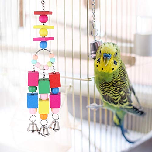 Qukaim Vogelkäfigständer aus Holz, bunt, quadratisch, Glocke, Vogelkäfigständer, Papageien-Hängespielzeug für Haustiere, Vögel, Sitzstange, Vogelschaukel, Vogelbeißspielzeug, ideal zum Kauen und Qukaim Vogelkäfigständer aus Holz, bunt, quadratisch, Glocke, Vogelkäfigständer, Papageien-Hängespielzeug für Haustiere, Vögel, Sitzstange, Vogelschaukel, Vogelbeißspielzeug, ideal zum Kauen und von Qukaim