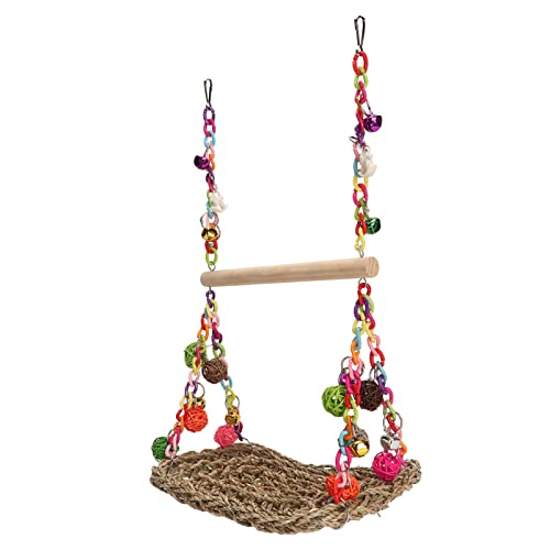 Qukaim Vogelschaukel aus Seegras, bunte Rattan-Bälle, doppellagige Papageienkletter-Hängematte, Schaukel mit Holzstange für Haustiervögel, 30 cm, ideal für Papageien und kleine Vögel Qukaim Vogelschaukel aus Seegras, bunte Rattan-Bälle, doppellagige Papageienkletter-Hängematte, Schaukel mit Holzstange für Haustiervögel, 30 cm, ideal für Papageien und kleine Vögel von Qukaim