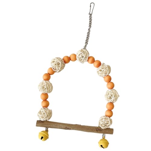 Qukaim Vogelschaukelspielzeug, bunte Holzperlen und Rattan-Ball, Papageienschaukel mit Glocken für Nymphensittiche und Lovebirds, Orange, ideales Vogelkäfig-Accessoire Qukaim Vogelschaukelspielzeug, bunte Holzperlen und Rattan-Ball, Papageienschaukel mit Glocken für Nymphensittiche und Lovebirds, Orange, ideales Vogelkäfig-Accessoire von Qukaim