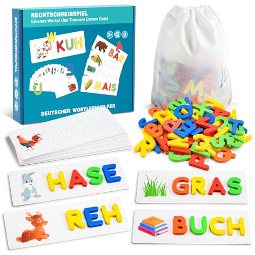 Qukir Buchstaben Lernen Lernspiele, Montessori Spielzeug ab 3 Jahre Vorschule Spiele ab 2 3 4 5 6 7 Jahren Jungen und Mädchen Geschenk Junge 3 4 5 6 Jahre Lernspiele ab 3 4 5 6 Jahre Kinderspielzeug von Qukir