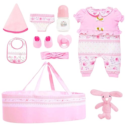 Qukoielly Reborn Baby Puppen Zubehör Set - Mädchen Reborn Puppe Flasche Schnuller Kleidung Set,Für 45 cm Puppe, Realistisches Spielbettchen für Kinderzimmer Haus Kindergarten Geburtstag Kindertag von Qukoielly