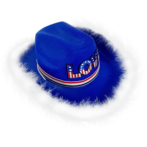 Qumiuu Cowgirl Hut, Cowboyhut Männer | Blue Cowgirl Western Hut mit Federn - Dress -up Accessoires für Weihnachten, Halloween, patriotischer Tag, Maskerade Qumiuu Cowgirl Hut, Cowboyhut Männer | Blue Cowgirl Western Hut mit Federn - Dress -up Accessoires für Weihnachten, Halloween, patriotischer Tag, Maskerade von Qumiuu