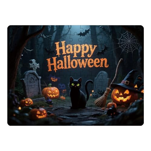 Qumiuu Halloween Puzzle - 130 Teile Puzzles mit Kürbis und Tieren - Förderndes Lernspiel Als Urlaubsdeko Und Gesellschaftsspiel Für Familien von Qumiuu