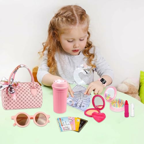 Qumiuu Kinderspiel Handtasche Set | Kosmetik Spieltasche Für Rollenspiele,Prinzessinnen Spielzubehör, Verwandelspiel Für Mädchen Ab 3 Bis 6 Jahren von Qumiuu