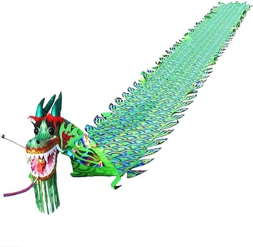 HXR Chinesischer Drachentanz Band 3D Chinesische Bunte Drachentanz-Luftschlangen aus Seide, Outdoor-Fitness-Gymnastikgürtel mit Drachenaufdruck, tragbares Spielgerät for Erwachsene Outdoor Sport Fitn von Qunine