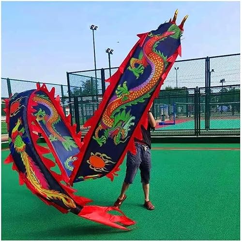 HXR Chinesischer Drachentanz Band 3D Chinesische Tanzschlangen mit Drachenmuster, Spin-Swing-Sportgymnastik-Drachentanzband, traditionelles chinesisches Volksspielzeug, 8 m/10 m Outdoor Sport Fitness von Qunine