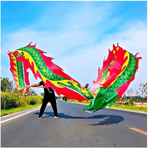 HXR Chinesischer Drachentanz Band 3D Chinesische Tanzschlangen mit Drachenmuster, schwingende und drehende Seidenbänder for Outdoor-Fitness for Erwachsene, Feierausrüstung, 8M/10M Outdoor Sport Fitne von Qunine