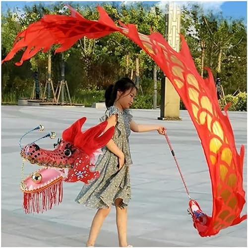 Qunine HXR Chinesischer Drachentanz Band 3D Chinesische Kindersport-Fitness-Tanz-Luftschlangen, Polyesterband mit Drachenmuster for Partys im Freien Outdoor Sport Fitnessgeräte (Color : 5m/16ft Red) von Qunine