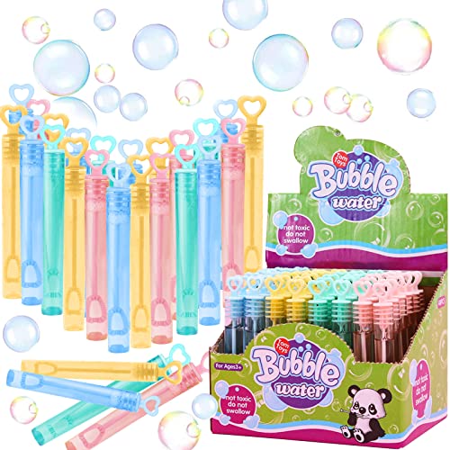 48 Stück Seifenblasen Set Kinder, Seifenblasen Spielzeug, Seifenblasen Stäbe, Bunte Bubbles Seifenblasen für Hochzeit Einschulung Party Garten Karneval Mitgebsel (Herzform) von Qunkun