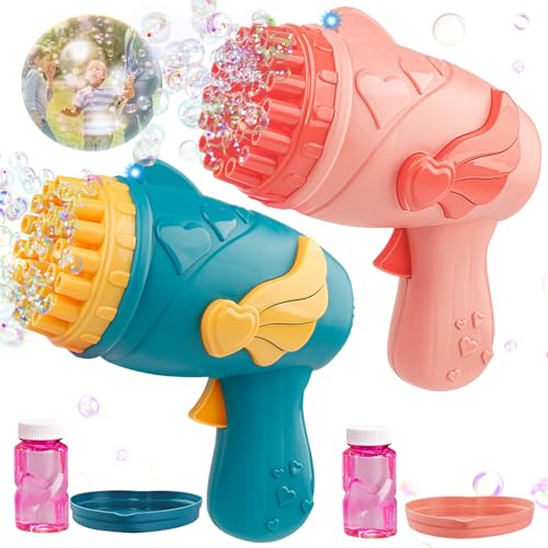 Elektrische Seifenblasenstab Kinder Mädchen, Herzform Seifenblasen, Seifenblasenstab Spielzeug, Automatische Bubble Machine Maker für Partys Geburtstag Hochzeit (Rosa+Blau) von Qunkun