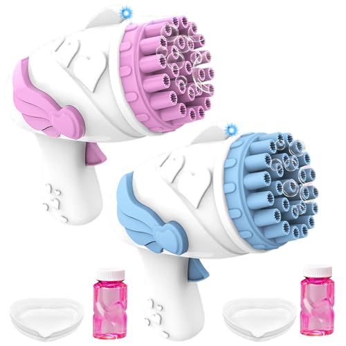 Elektrische Seifenblasenstab Kinder Mädchen, Herzform Seifenblasen, Seifenblasenstab Spielzeug, Automatische Bubble Machine Maker für Partys Geburtstag Hochzeit (Rosa+Blau) von Qunkun