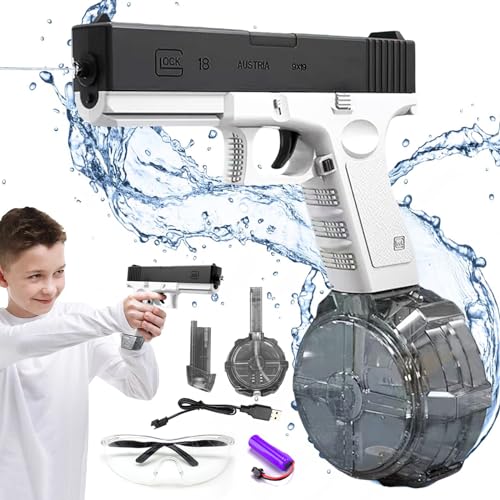Elektrische Wasserpistole, Automatische Wasserspritzpistolen Wasserpistole, Elektrische Wasserpistole Langstrecken für Erwachsene Kinder mit Schutzbrille, Wassergewehr Spielzeug Pool Strand Spielzeug von Qunkun