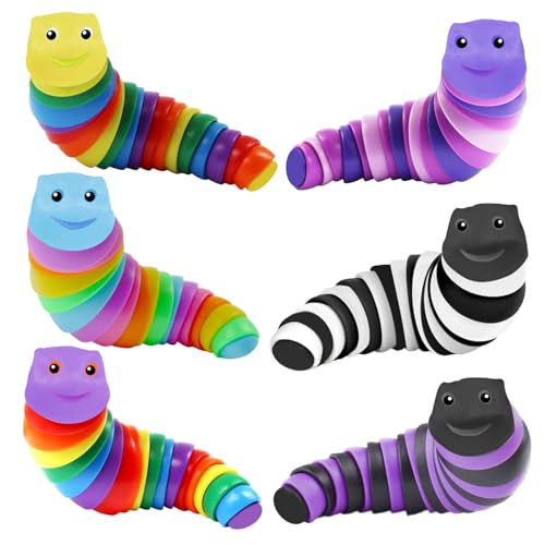 Fidgets Slug Spielzeug, 6 Stück Sensorisches Spielzeug, Lustige Flexible Kreatives Schneckenspielzeug für Kinder Erwachsene, 3D Gelenk-Stretch-Raupe, 3D Fidget Slugs Toys, Flexible zum Entspannen von Qunkun