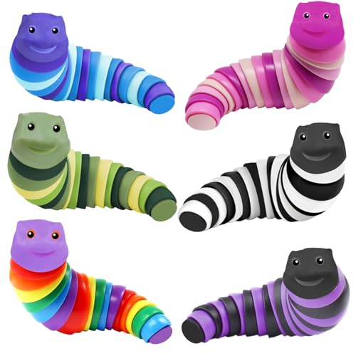 Fidgets Slug Spielzeug, 6 Stück Sensorisches Spielzeug, Lustige Flexible Kreatives Schneckenspielzeug für Kinder Erwachsene, 3D Gelenk-Stretch-Raupe, 3D Fidget Slugs Toys, Flexible zum Entspannen von Qunkun