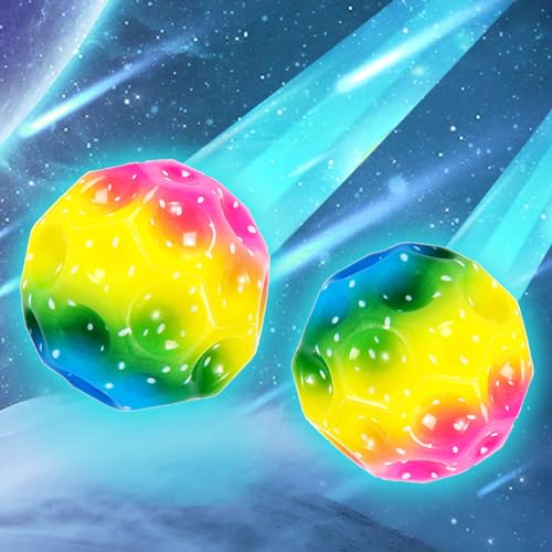 Jump Ball, 2 Stück Moon Ball, Planeten Hüpfbälle, Springstöcke Hüpfbälle, Super High Bouncing springende Bälle, Space Bouncy Balls, Space Ball Moon Ball, Bouncing Ball Toy, Bouncy Balls Party Gift von Qunkun