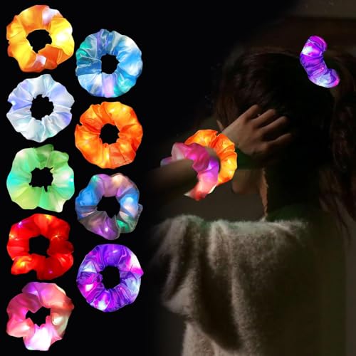 9 Stück Leuchtende Haarbänder, LED Haarschmuck Haarreif Leuchtend, Leucht Haarschmuck Haargummis Mädchen, Shining LED Haarreif, Weihnachts Haarschmuck, Hair Glow für Party, Kostümpartys, Karneval von Qunkun