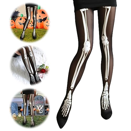 Netzstrumpfhose Schwarz Halloween, 1 Paar Netz Strumpfhose Totenkopf Spinnen, Spinnennetz Strumpfhose, Skelett Strumpfhose Damen, Halloween Kostüm Accessoires, Tag der Toten, Karneval, Mottoparty von Qunkun