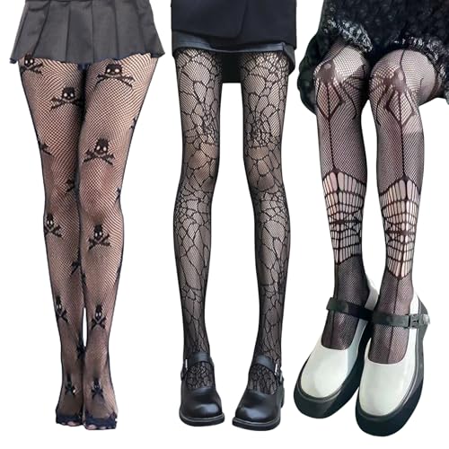 Netzstrumpfhose Schwarz Halloween, 3 Paar Netz Strumpfhose Totenkopf Spinnen, Spinnennetz Strumpfhose, Skelett Strumpfhose Damen, Halloween Kostüm Accessoires, Tag der Toten, Karneval, Mottoparty (3) Netzstrumpfhose Schwarz Halloween, 3 Paar Netz Strumpfhose Totenkopf Spinnen, Spinnennetz Strumpfhose, Skelett Strumpfhose Damen, Halloween Kostüm Accessoires, Tag der Toten, Karneval, Mottoparty (3) von Qunkun