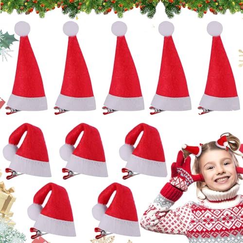 Qunkun Haarspangen für Weihnachten, 10 Stück Weihnachten Haarspange, Mini Weihnachtsmütze, Weihnachten Hut Haar Accessoires, Rot Santa Hut Haarklammern für Mädchen Damen Weihnachtsmann Kostüm Zubehör von Qunkun