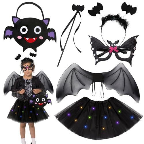 Qunkun Karneval Kostüm Kinder Mädchen, Fledermaus Kostüm Set, Fledermaus Brille, Haarband, Zauberstab, Flügel, Fledermausflügel Tutu für Halloween Karneval Fasching Maskerade Cosplay Party Qunkun Karneval Kostüm Kinder Mädchen, Fledermaus Kostüm Set, Fledermaus Brille, Haarband, Zauberstab, Flügel, Fledermausflügel Tutu für Halloween Karneval Fasching Maskerade Cosplay Party von Qunkun