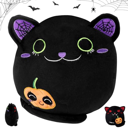 Qunkun Halloween Plüschtier, 24cm Schwarze Katze Kuscheltier, Plüsch Spielzeug, Niedlicher Plüschkissen Weiches Katzen Kawaii Plüsch Puppe Stofftier, Geburtstag Geschenk für Kinder von Qunkun