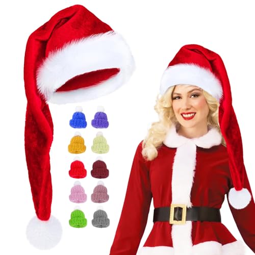 Qunkun weihnachtsmütze lang, Weihnachtsmütze Damen, Nikolausmütze Erwachsene Kind Plüsch Weihnachtsmützen, Christmas Hat Mit 10 Stück Mini Weihnachtsmütze von Qunkun