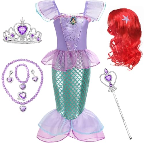 Qunkun Meerjungfrau Kostüm Prinzessin Kleid Mädchen, 120cm Meerjungfrauenflosse Mädchen,Meerjungfrau Kleid, Mit Perücke, Armband,Paar Ohrringe, Halskette,Zauberstab, Haarband, für Cosplay Party (120) Qunkun Meerjungfrau Kostüm Prinzessin Kleid Mädchen, 120cm Meerjungfrauenflosse Mädchen,Meerjungfrau Kleid, Mit Perücke, Armband,Paar Ohrringe, Halskette,Zauberstab, Haarband, für Cosplay Party (120) von Qunkun