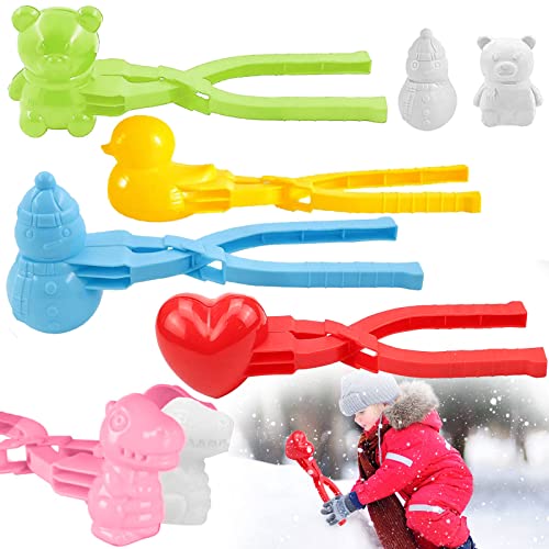 Qunkun Schneeball Clip Set - 5 Stück Maker, Former, Form - Bär, Schneemann, Herz, Ente, Dinosaurier - Schneeballzange für Kinder im Freien Spielen (C) von Qunkun