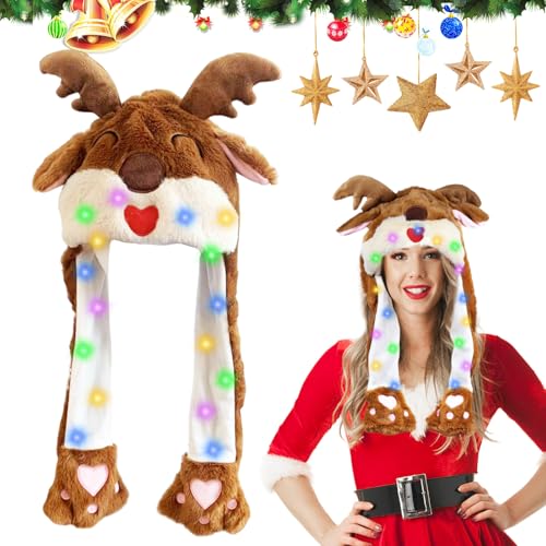 Rentier Mütze Mit Beweglichen Ohren, Weihnachtsmütze Led Mit Rentier Ohren, Weihnachtsmann Plüsch Hut, Lustige Kopfbedeckung Weihnachten, Weihnachten Karneval Party Geschenk für Damen Mädchen Kinder Rentier Mütze Mit Beweglichen Ohren, Weihnachtsmütze Led Mit Rentier Ohren, Weihnachtsmann Plüsch Hut, Lustige Kopfbedeckung Weihnachten, Weihnachten Karneval Party Geschenk für Damen Mädchen Kinder von Qunkun
