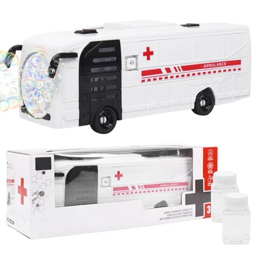 Seifenblasenmaschine Kinder, Krankenwagen Seifenblasenstab für Kinder, Bubble Machine Kids Vollautomatisch, Seifenblasen Stab Elektrisch 6-Loch, Seifenblasen Maschine Für Kids Party Spielzeug von Qunkun