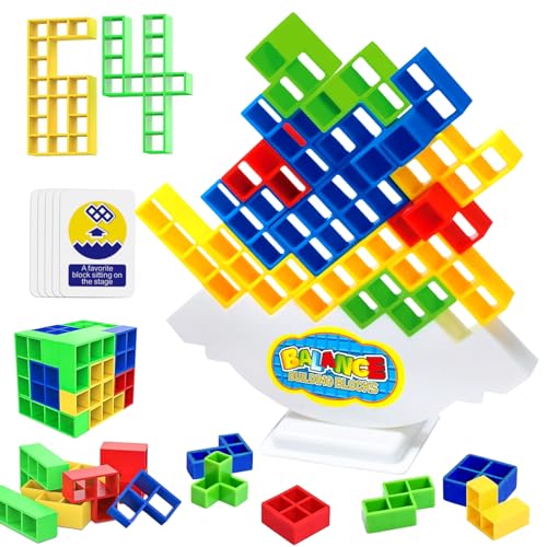 Tetris Balance Spielzeug, 64P Tetra Tower Spiel, Stapelspiel Tower, Tetris Balance Spielzeug Tower Game, Kreatives Stapelspiel Spielzeug für Kinder, Stapelturm Spielzeug für Jungen Mädchen ab Jahre 3+ von Qunkun