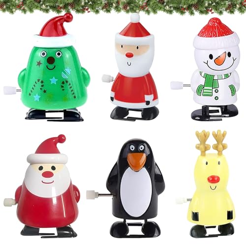 Weihnachten Aufziehspielzeug, 6 Stück Kinder Aufziehspielzeug, Wind Up Pinguin Weihnachtsbaum, Schneemann Weihnachtsmann Figur Uhrwerk Spielzeug, Weihnachtsmann Spielzeug für Begünstigt Geschenk von Qunkun