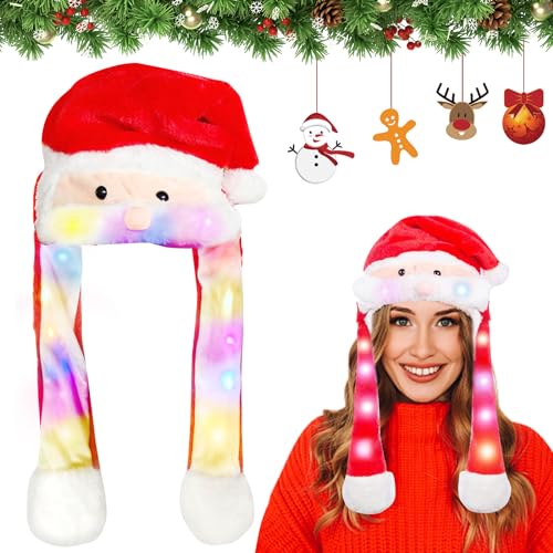 LED Weihnachtsmütze Plüsch Mit Beweglichen Ohren - Lustiger Weihnachtsmann Hut, Nikolausmütze für Erwachsene Und Kinder (D) von Qunkun