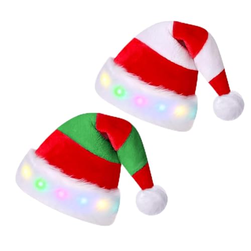 Weihnachtsmütze Plüsch Nikolausmütze, Warm Fellrand Erwachsene Nikolausmütze, Plüsch Nikolaus Mütze Weihnachtliche mit Doppeltem Samt, für Weihnachts Weihnachtsfeiern, für Männer, kinder (rot+grün) von Qunkun