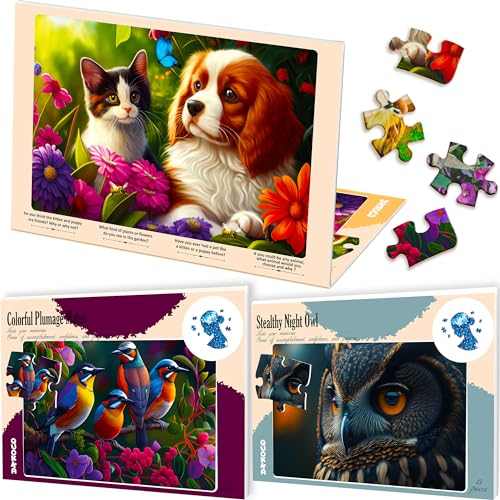 13 Piece Dementia Puzzles for Elderly - Large Piece Activities Products for Seniors by QUOKKA - 3 Alzheimers Jigsaw Puzzle Games for Adults Cat, Dog, and Birds - Cognitive Gifts Toys for Men and Women von Quokka