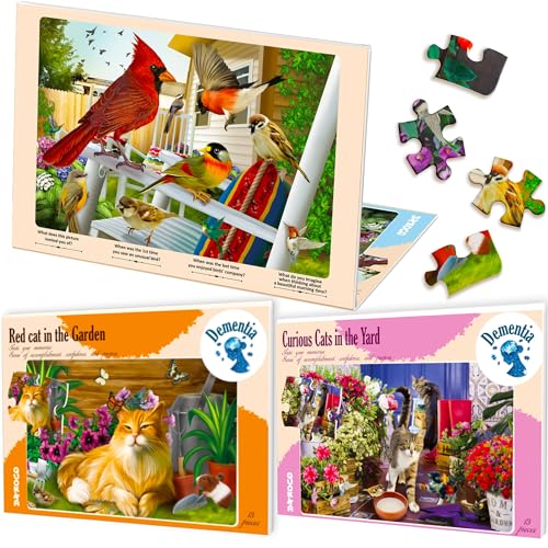 13 Piece Dementia Puzzles for Elderly - Large Piece Activities Products for Seniors by QUOKKA - 3 Alzheimers Jigsaw Puzzle Games for Adults with Birds and Cats - Cognitive Gifts Toys for Men and Women von Quokka